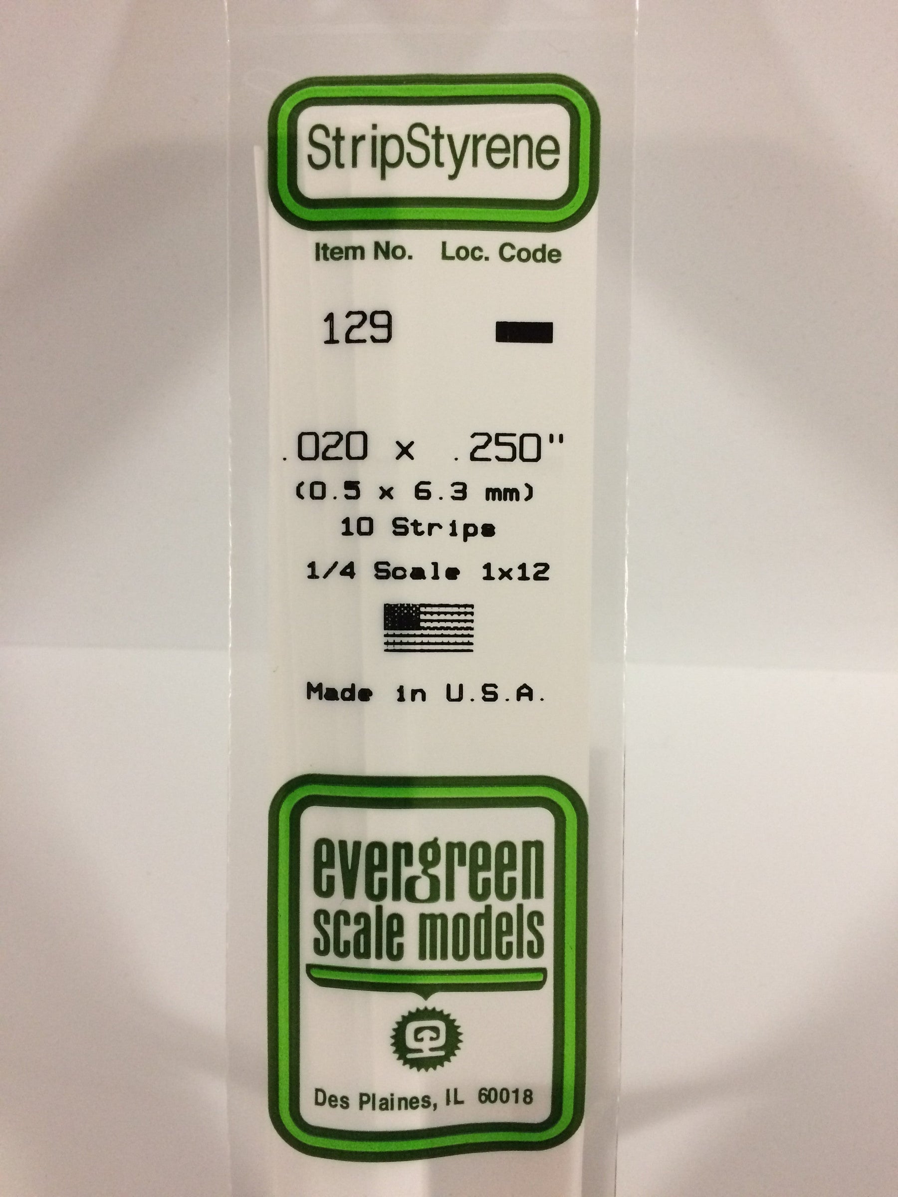 Evergreen Scale Models 129 - .020 X .250" X 14" Strips (10)