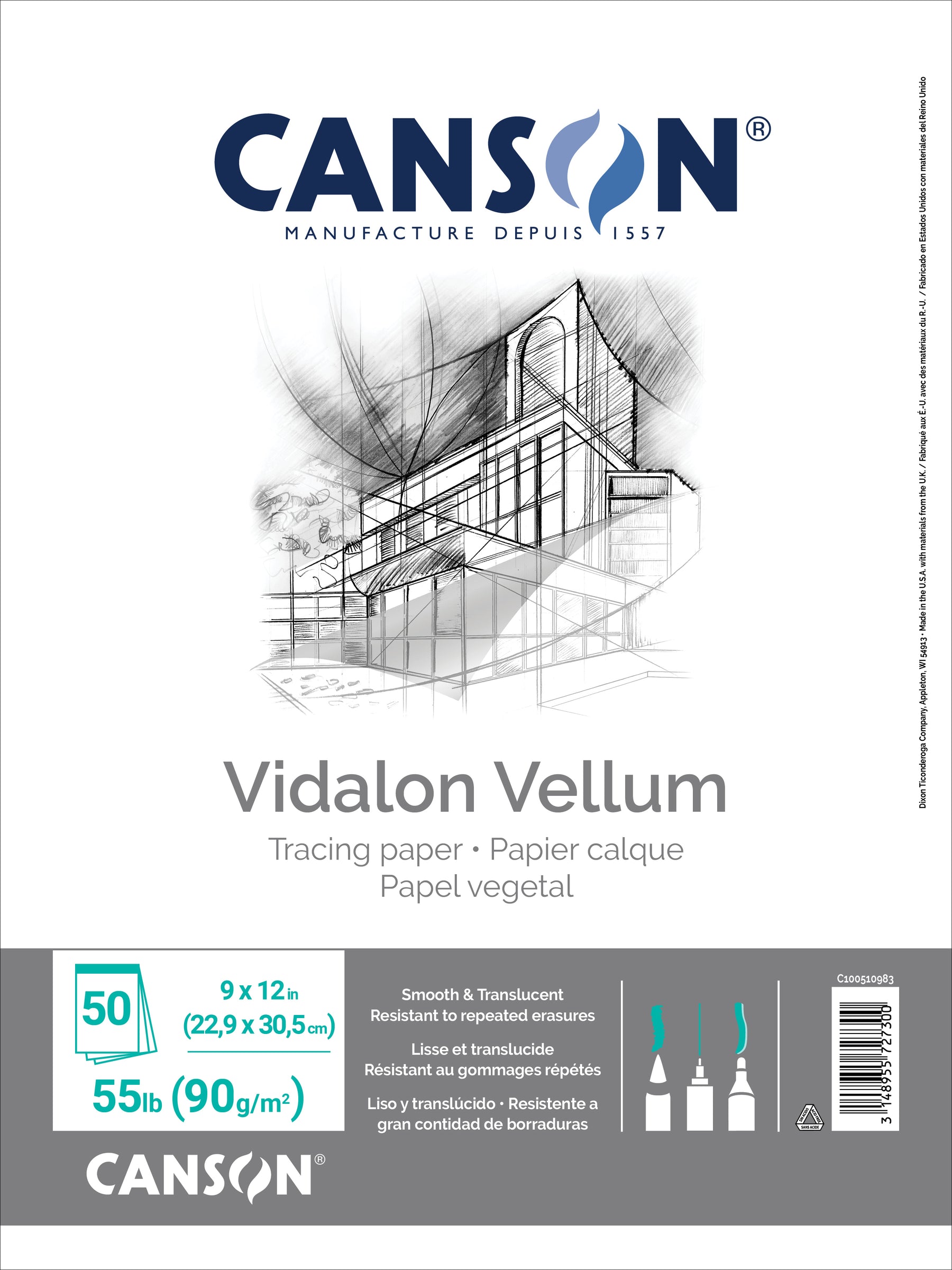 Canson Vidalon Vellum 55 lb - 50 Sheet Pad - 9X12