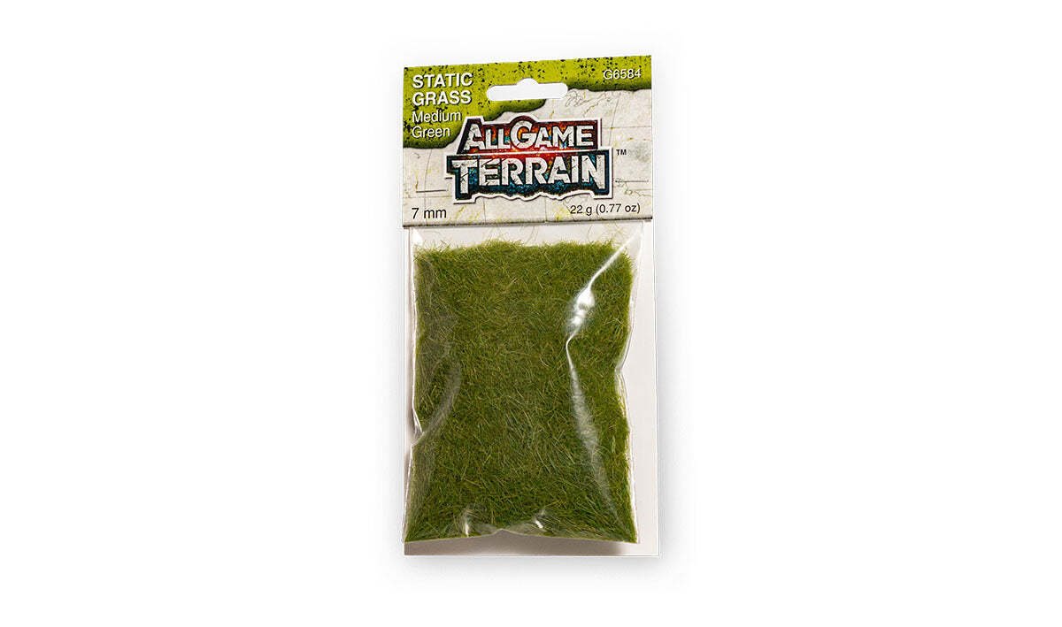 All Game Terrain - Static Grass 28 g (.987 oz) - 7 mm Medium Green - The Merri Artist - merriartist.com