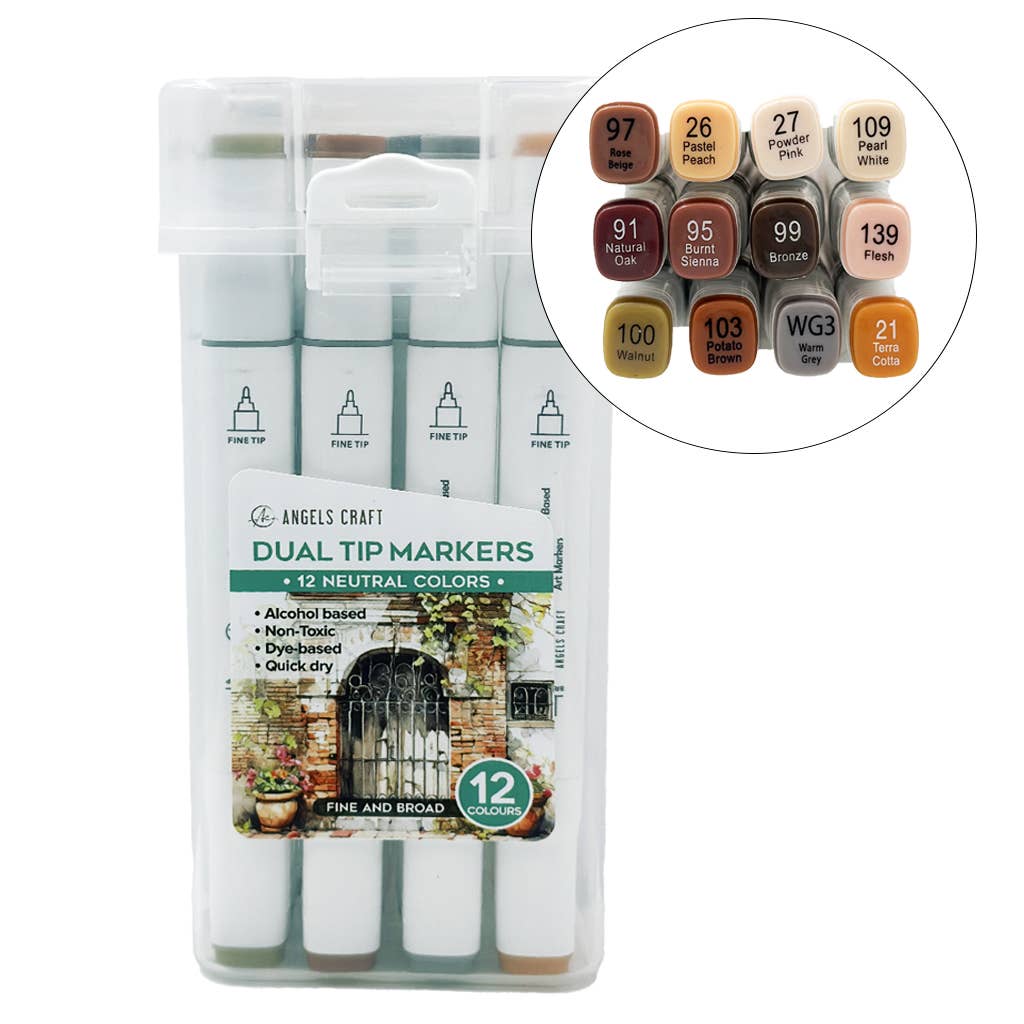 Angels Craft Dual Tip Alcohol Ink Markers - 12 Color Set - Neutral Colors - The Merri Artist - merriartist.com