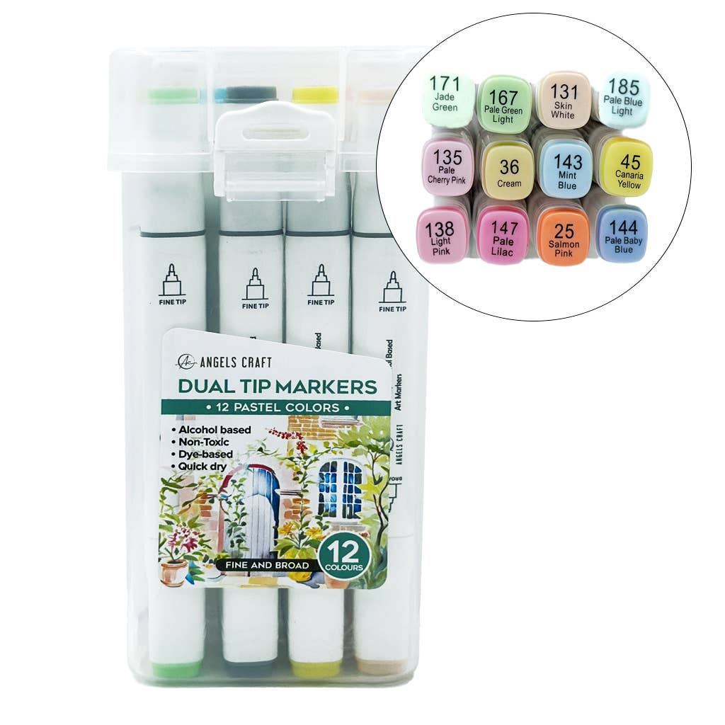 Angels Craft Dual Tip Alcohol Ink Markers - 12 Color Set - Pastel Colors - The Merri Artist - merriartist.com