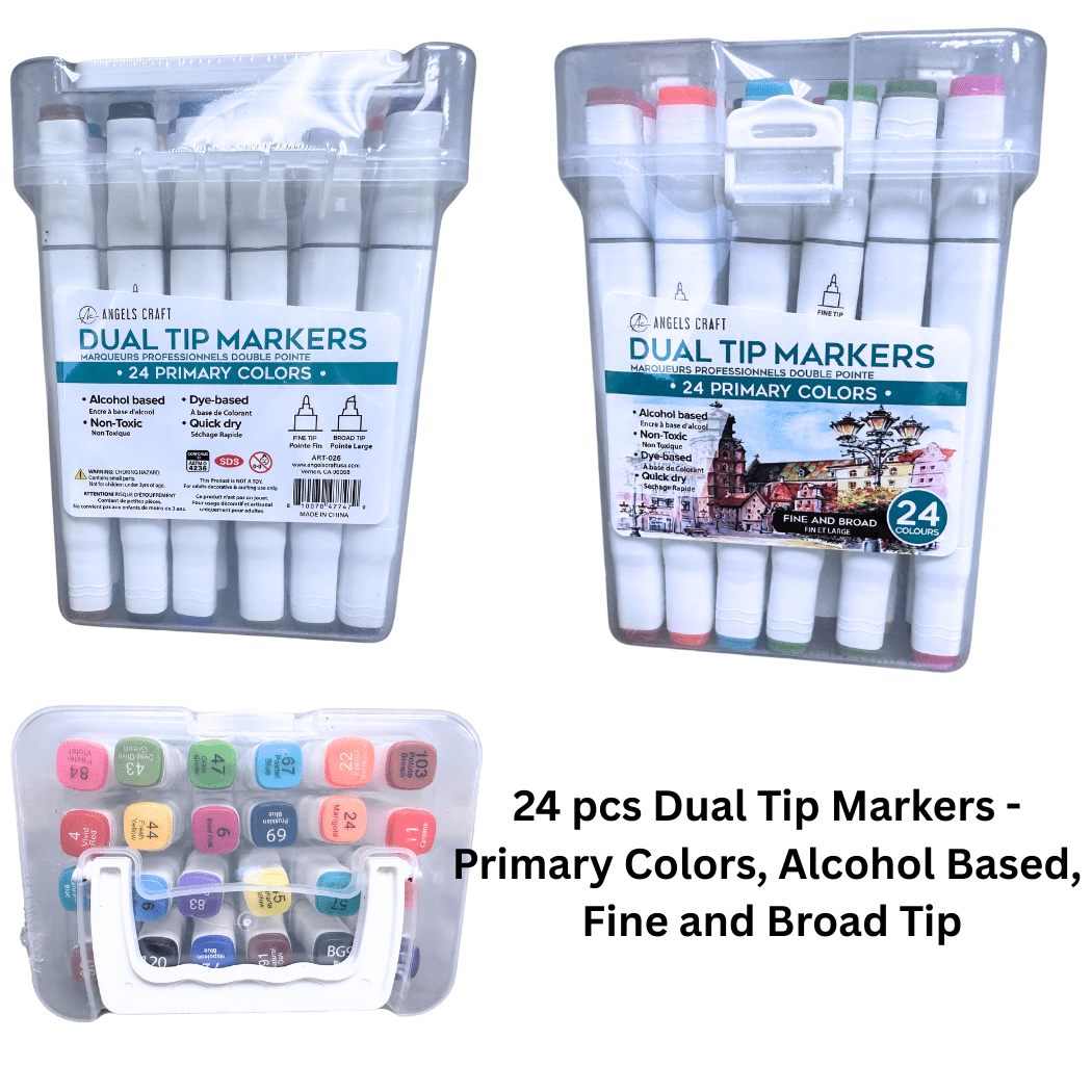 Angels Craft - Dual Tip Primary Markers 24 pcs - Alcohol Based - The Merri Artist - merriartist.com