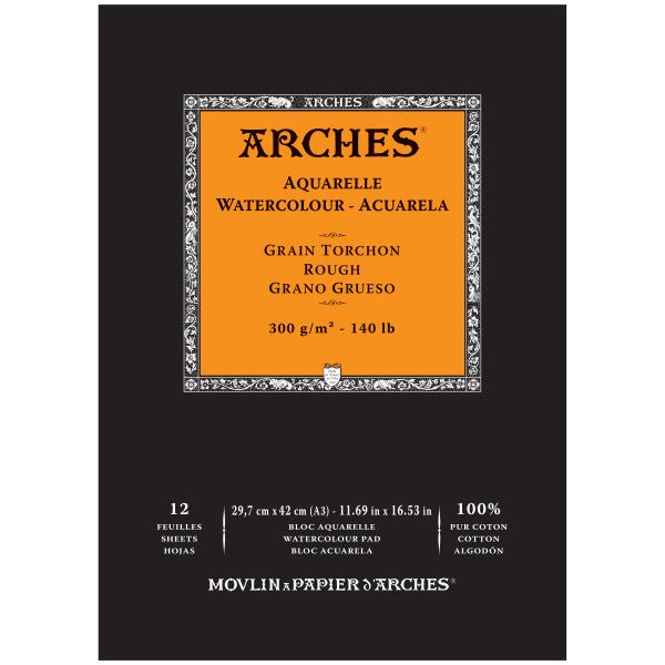 ARCHES Watercolor Rough Natural White 140 lb (300 gsm) 11.69x16.53 inch Pad (12 Sheets) - The Merri Artist - merriartist.com