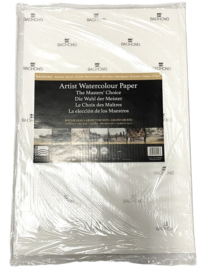 Baohong - The Masters Choice - Watercolor Paper Sheets 300 gsm (140 lb) - 14.96" x 22.05" - Rough - Pack of 10 - The Merri Artist - merriartist.com