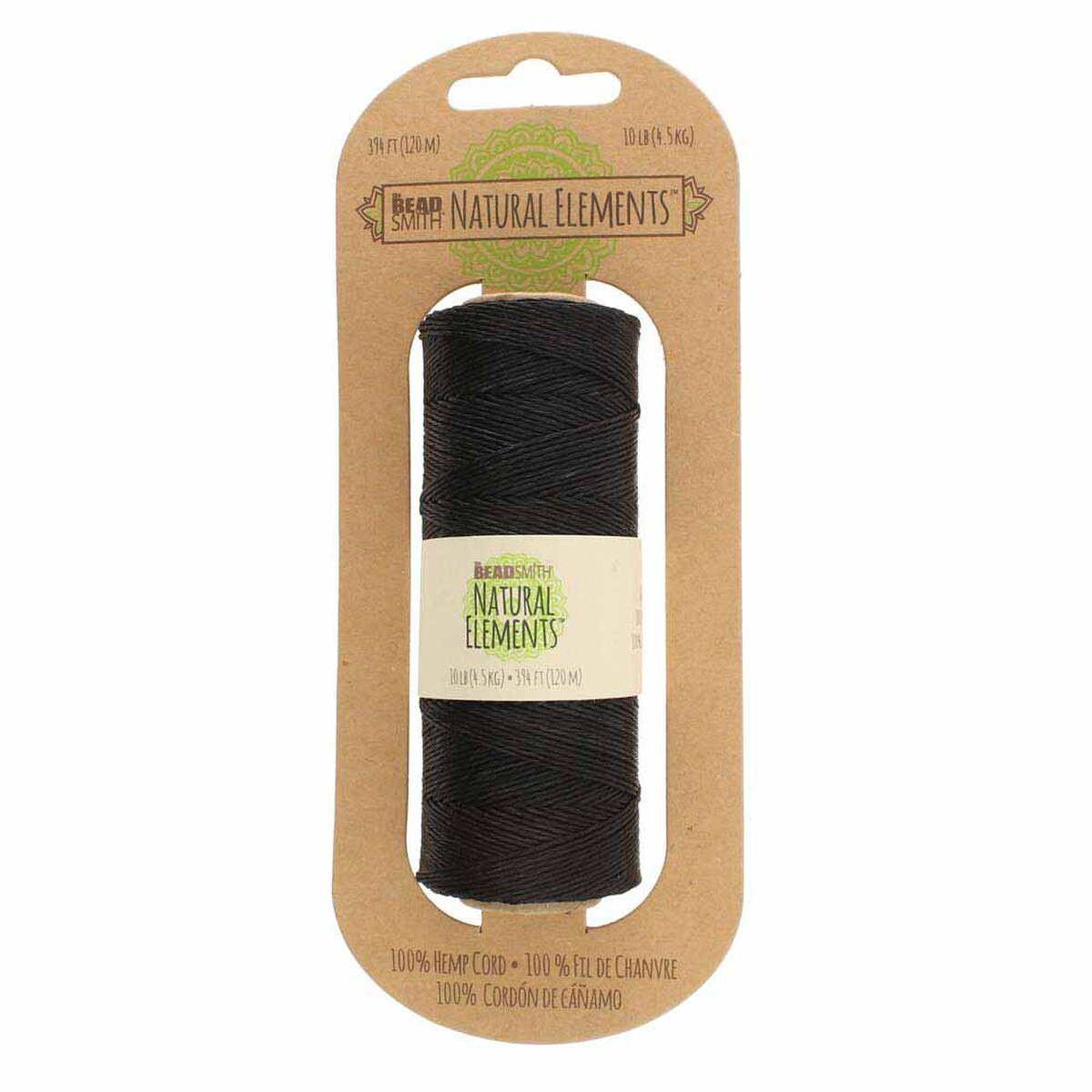 Beadsmith Natural Elements Hemp Cord - Black, 50 gram, 10 lb. test, approx 394 feet - The Merri Artist - merriartist.com