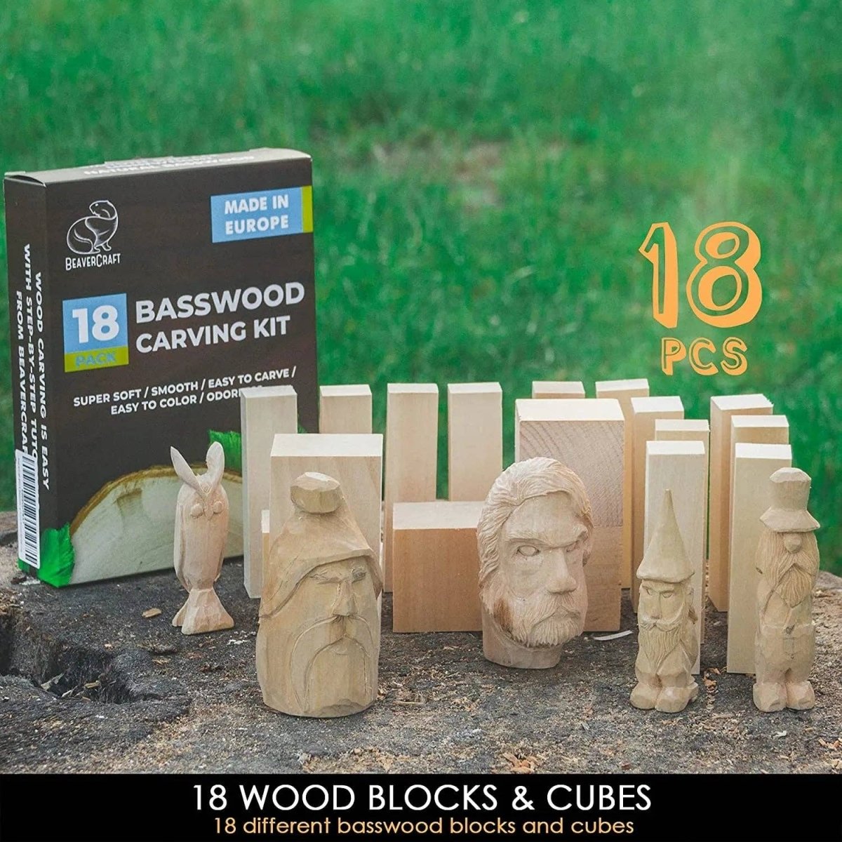 BeaverCraft - BW18 - Set of Basswood Carving Blocks 18pcs - The Merri Artist - merriartist.com