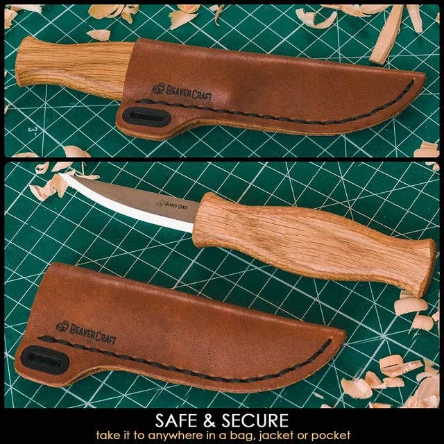 BeaverCraft - C4s - Whittling Knife with Leather Sheath Craft Tool - The Merri Artist - merriartist.com