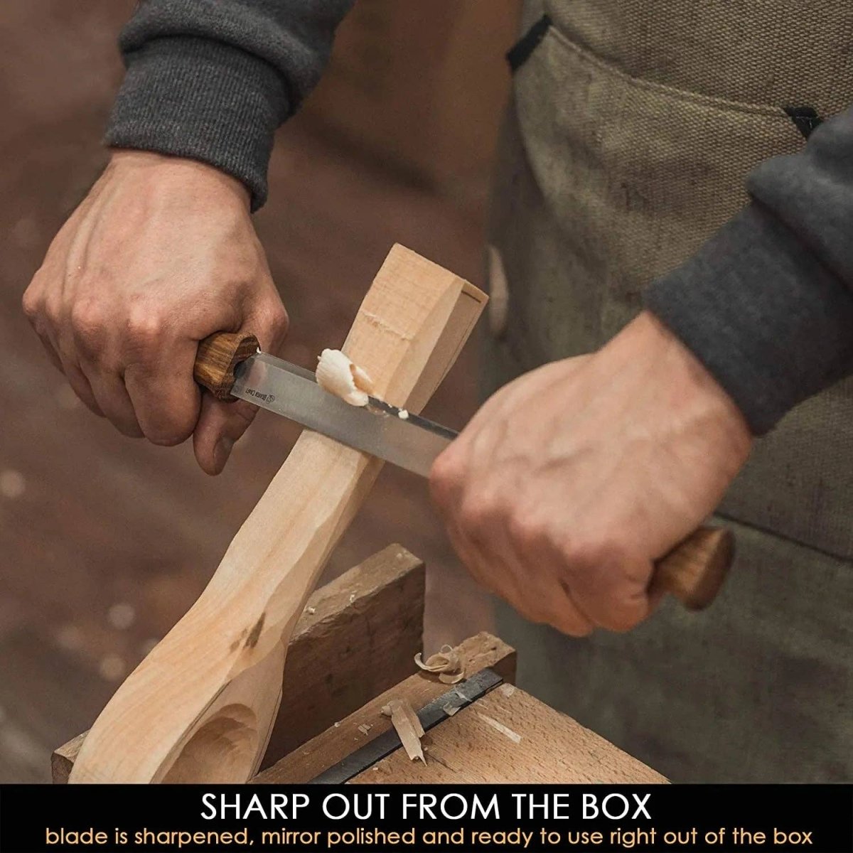 BeaverCraft - DK1S - Drawknife with Oak Handle in Leather Sheath - The Merri Artist - merriartist.com