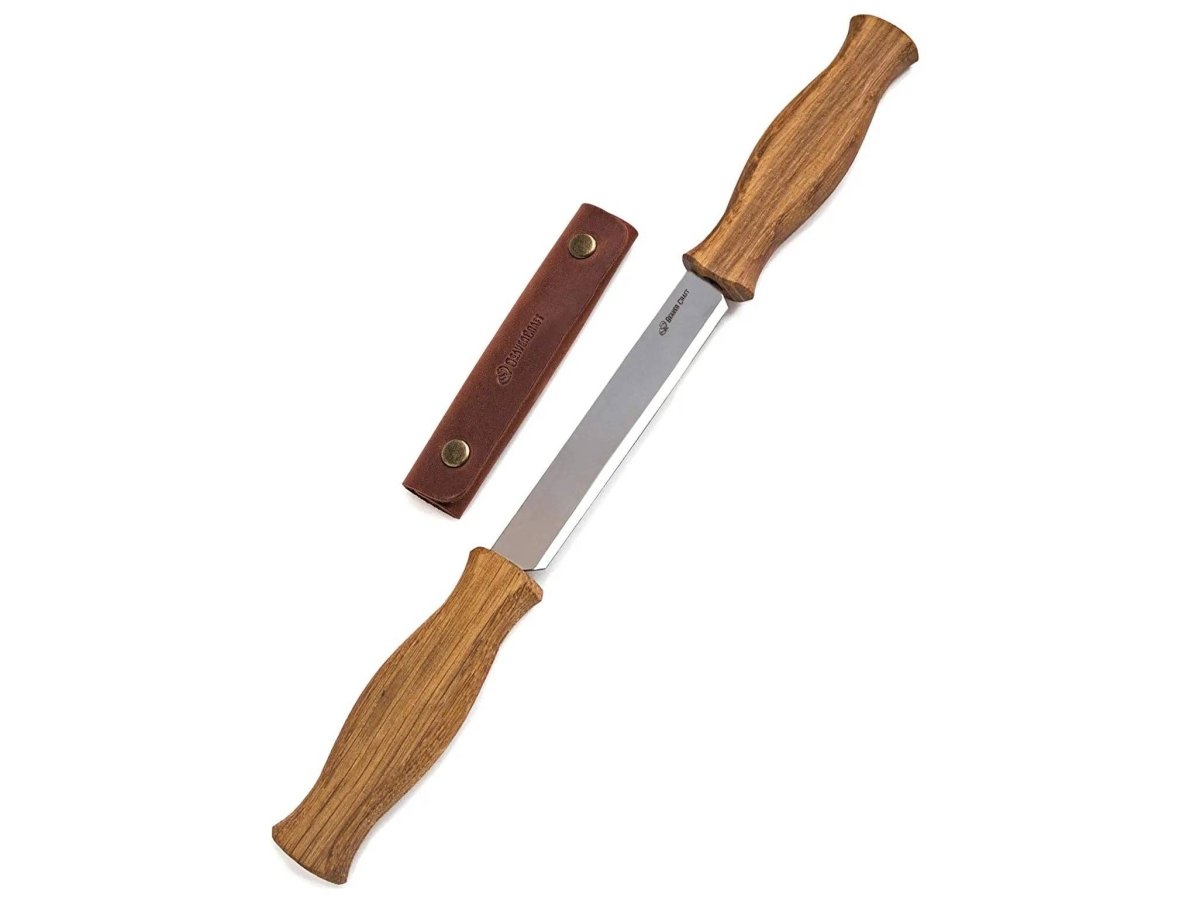 BeaverCraft - DK1S - Drawknife with Oak Handle in Leather Sheath - The Merri Artist - merriartist.com