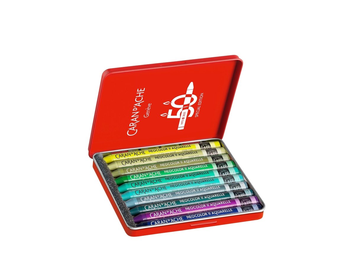Caran d'Ache Neocolor II Artists' Crayons 50th Anniversary set of 10 - Lush Special Edition - The Merri Artist - merriartist.com