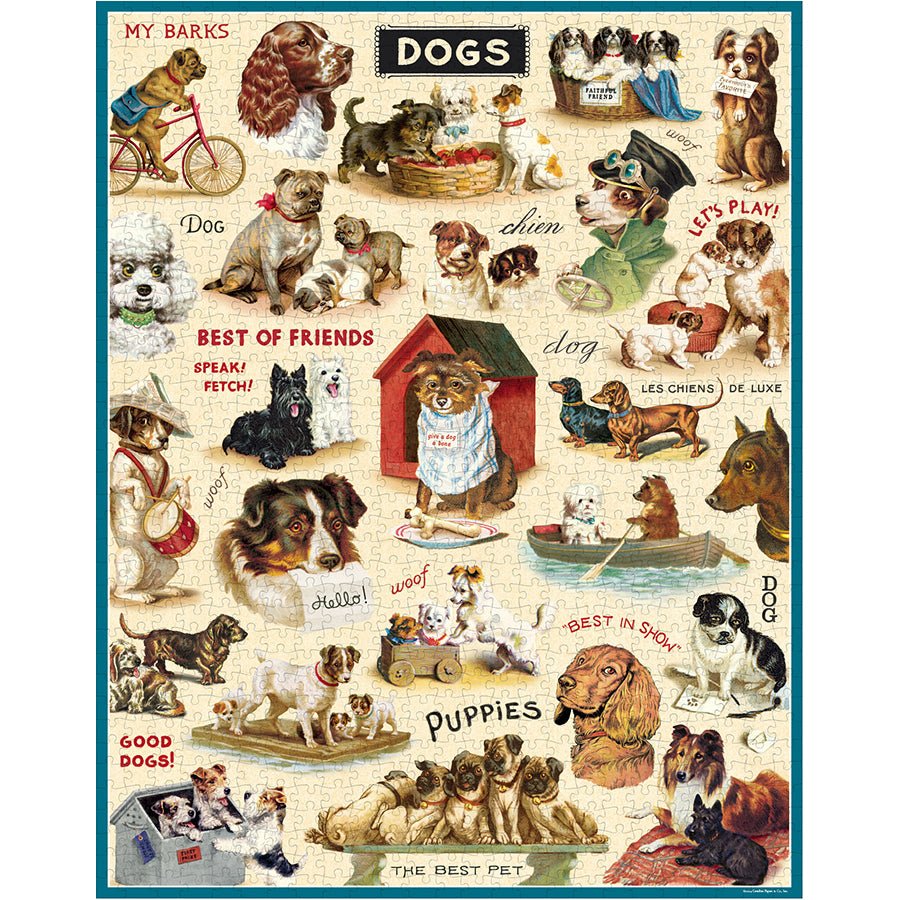 Cavallini & Co. Vintage Inspired 1000 Piece Puzzle - Vintage Dogs - The Merri Artist - merriartist.com