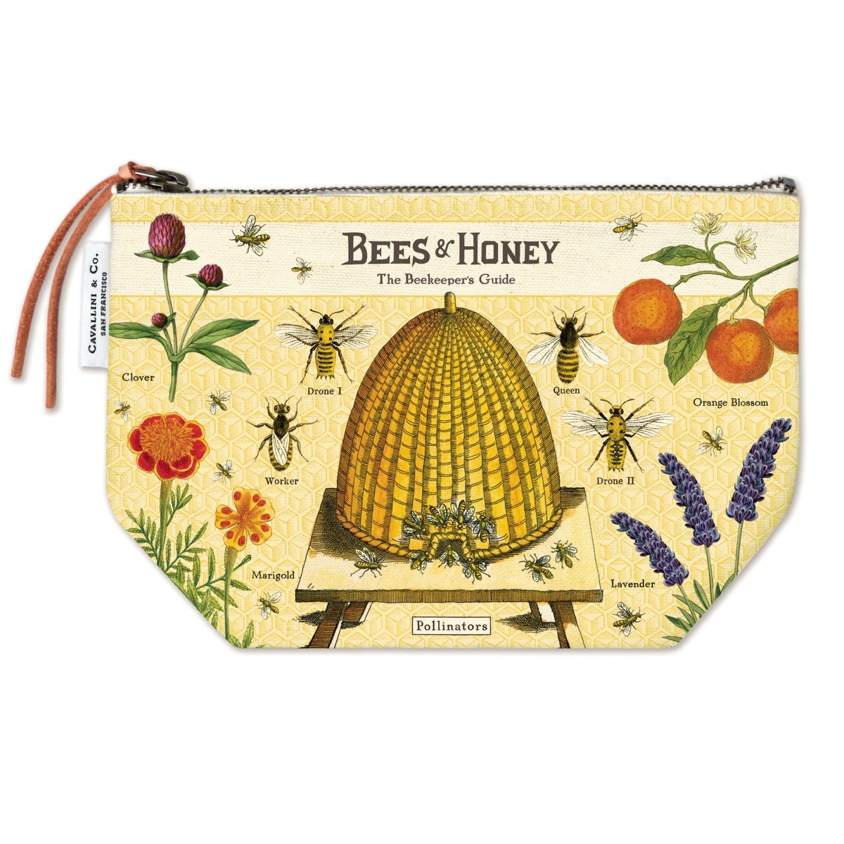 Cavallini & Co. Vintage Inspired Pouch 6 x 8.75 inch - Bees & Honey - The Merri Artist - merriartist.com