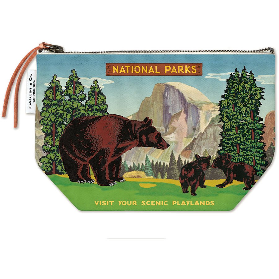 Cavallini & Co. Vintage Inspired Pouch 6 x 8.75 inch - National Parks Bear - The Merri Artist - merriartist.com