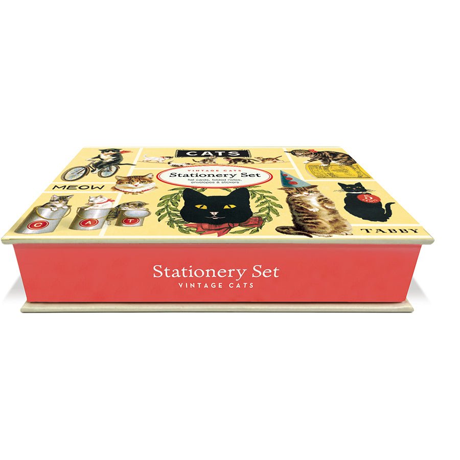 Cavallini & Co. Vintage Inspired Stationary Set (8 folded cards, 8 flat cards, 16 envelopes & 4 sheets of stickers) - Vintage Cats - The Merri Artist - merriartist.com