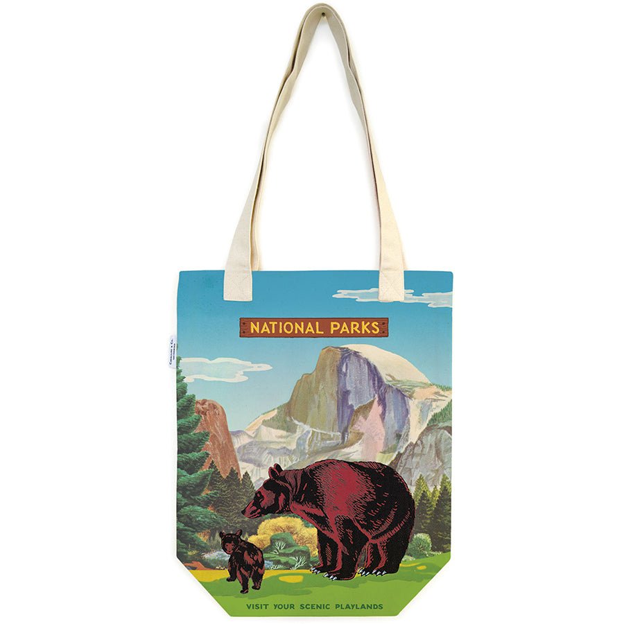Cavallini & Co. Vintage Inspired Tote Bag - 13" x 16" (33 cm x 40.5 cm) - National Parks Bear - The Merri Artist - merriartist.com