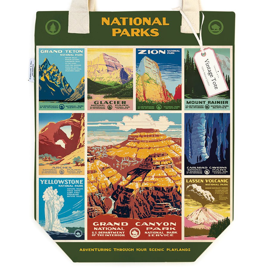 Cavallini & Co. Vintage Inspired Tote Bag - 13" x 16" (33 cm x 40.5 cm) - National Parks Posters - The Merri Artist - merriartist.com