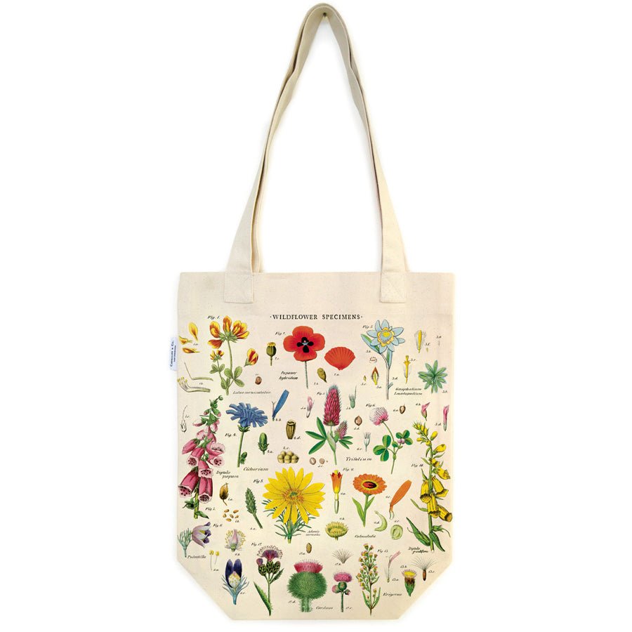 Cavallini & Co. Vintage Inspired Tote Bag - 13" x 16" (33 cm x 40.5 cm) - Wildflowers - The Merri Artist - merriartist.com