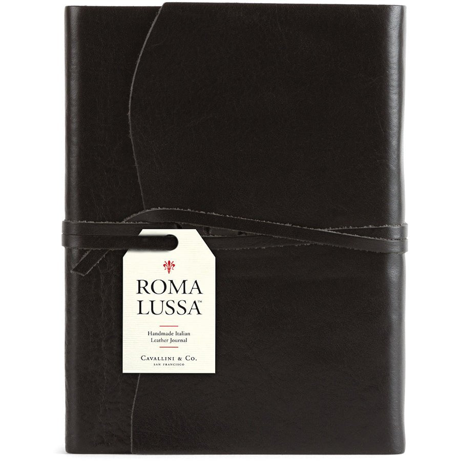 Cavallini Roma Lussa Handmade Italian Leather Journal - 416 Cream Unlined Pages - 5" X 7" - Black - The Merri Artist - merriartist.com