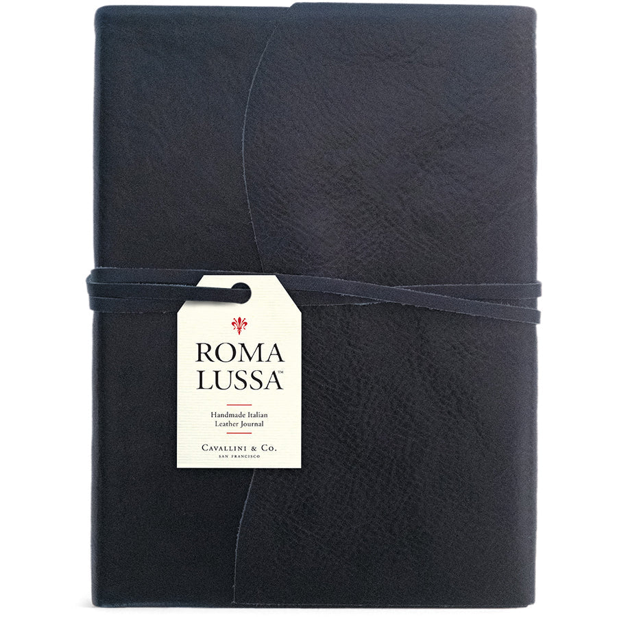 Cavallini Roma Lussa Handmade Italian Leather Journal - 416 Cream Unlined Pages - 6" X 8" - Blue - The Merri Artist - merriartist.com