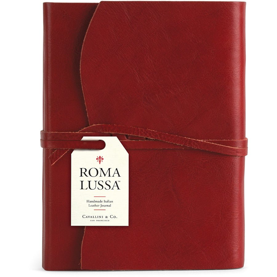 Cavallini Roma Lussa Handmade Italian Leather Journal - 416 Cream Unlined Pages - 6" X 8" - Red - The Merri Artist - merriartist.com