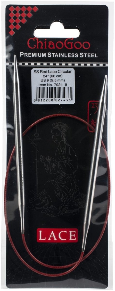 ChiaoGoo Red Lace Stainless Circular Knitting Needles 24" - 5.5 mm - Size 9 - The Merri Artist - merriartist.com