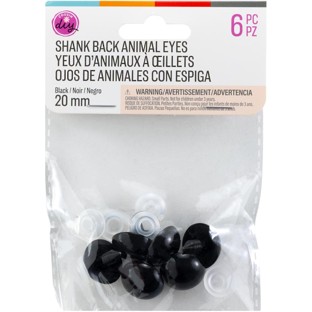CousinDIY Shank Back Animal Eyes 20mm - Black - Package of 6 - The Merri Artist - merriartist.com