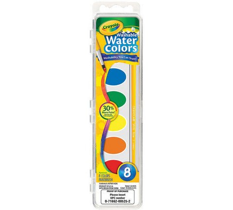 Crayola Washable Watercolor - 8 Pan Set w/ Brush - The Merri Artist - merriartist.com