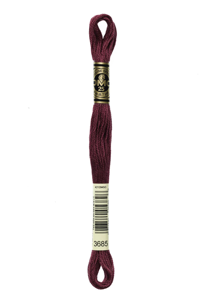 DMC 6 - Strand Cotton Embroidery Floss 8.7yd - 3685 Dark Mauve - The Merri Artist - merriartist.com