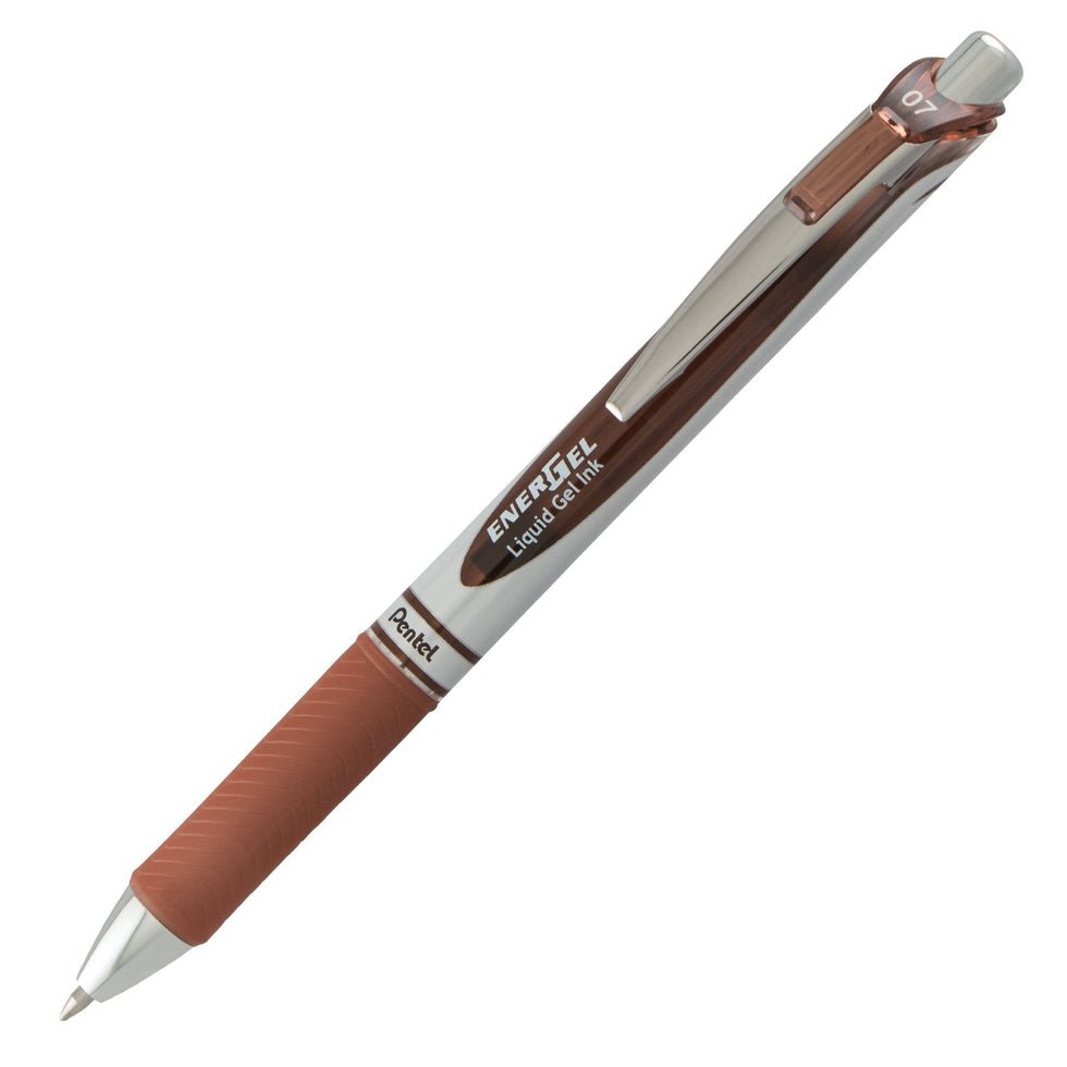 EnerGel RTX Retractable Liquid Gel Pen, (0.7mm) Metal Tip, Medium Line, Brown Ink - The Merri Artist - merriartist.com