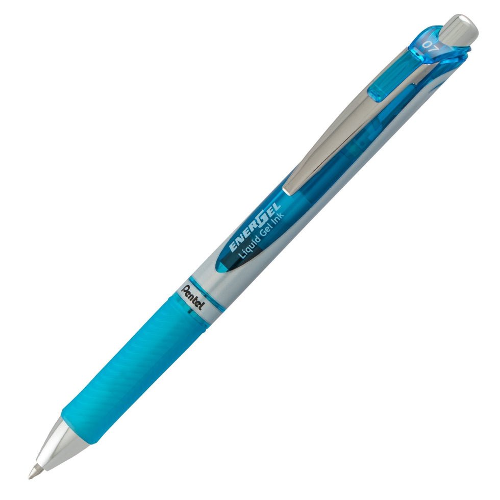 EnerGel RTX Retractable Liquid Gel Pen, (0.7mm) Metal Tip, Medium Line, Sky Blue Ink - The Merri Artist - merriartist.com