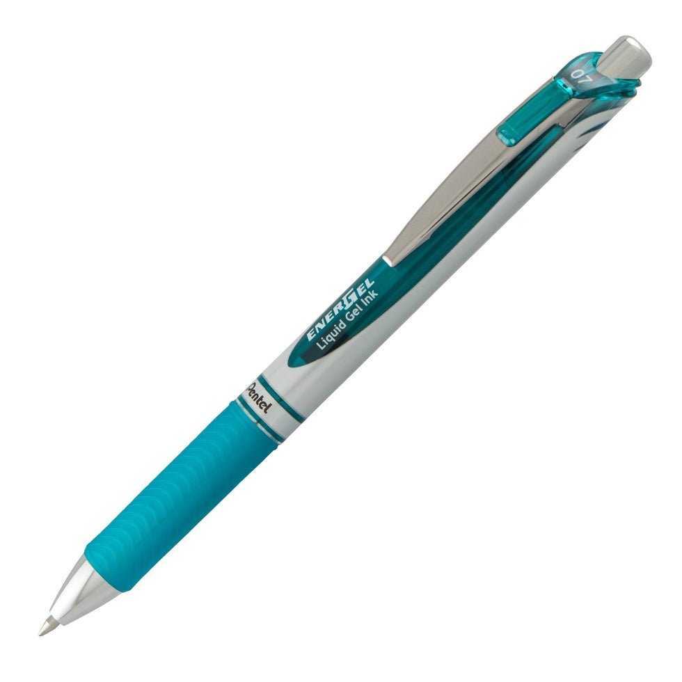 EnerGel RTX Retractable Liquid Gel Pen, (0.7mm) Metal Tip, Medium Line, Turquoise Ink - The Merri Artist - merriartist.com