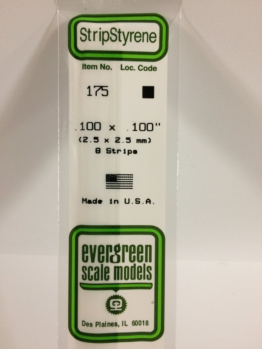 Evergreen Scale Models 175 - .100 X .100" X 14" Strips (8) - The Merri Artist - merriartist.com