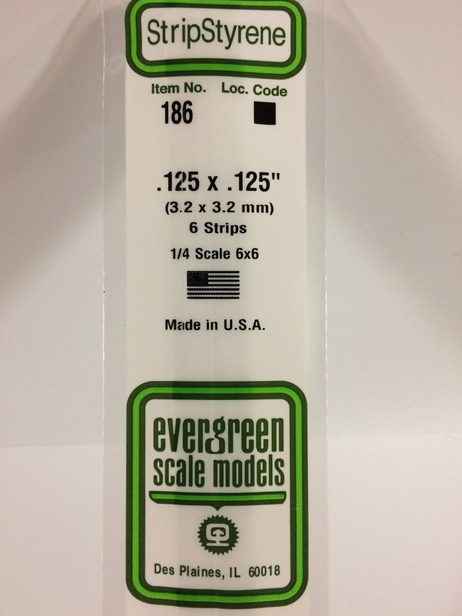 Evergreen Scale Models 186 - .125 X .125" X 14" Strips (6) - The Merri Artist - merriartist.com