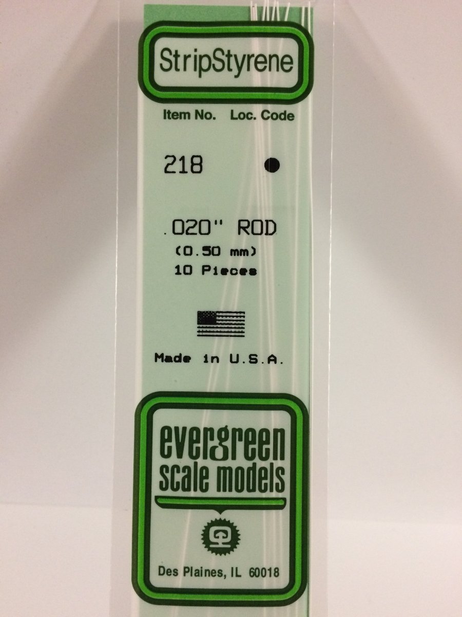 Evergreen Scale Models 218 - .020" OD X 14" Rod (10) - The Merri Artist - merriartist.com