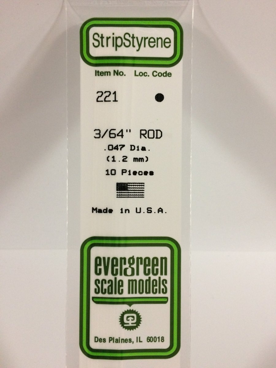 Evergreen Scale Models 221 - .047" (3/64") OD X 14" Rod (10) - The Merri Artist - merriartist.com