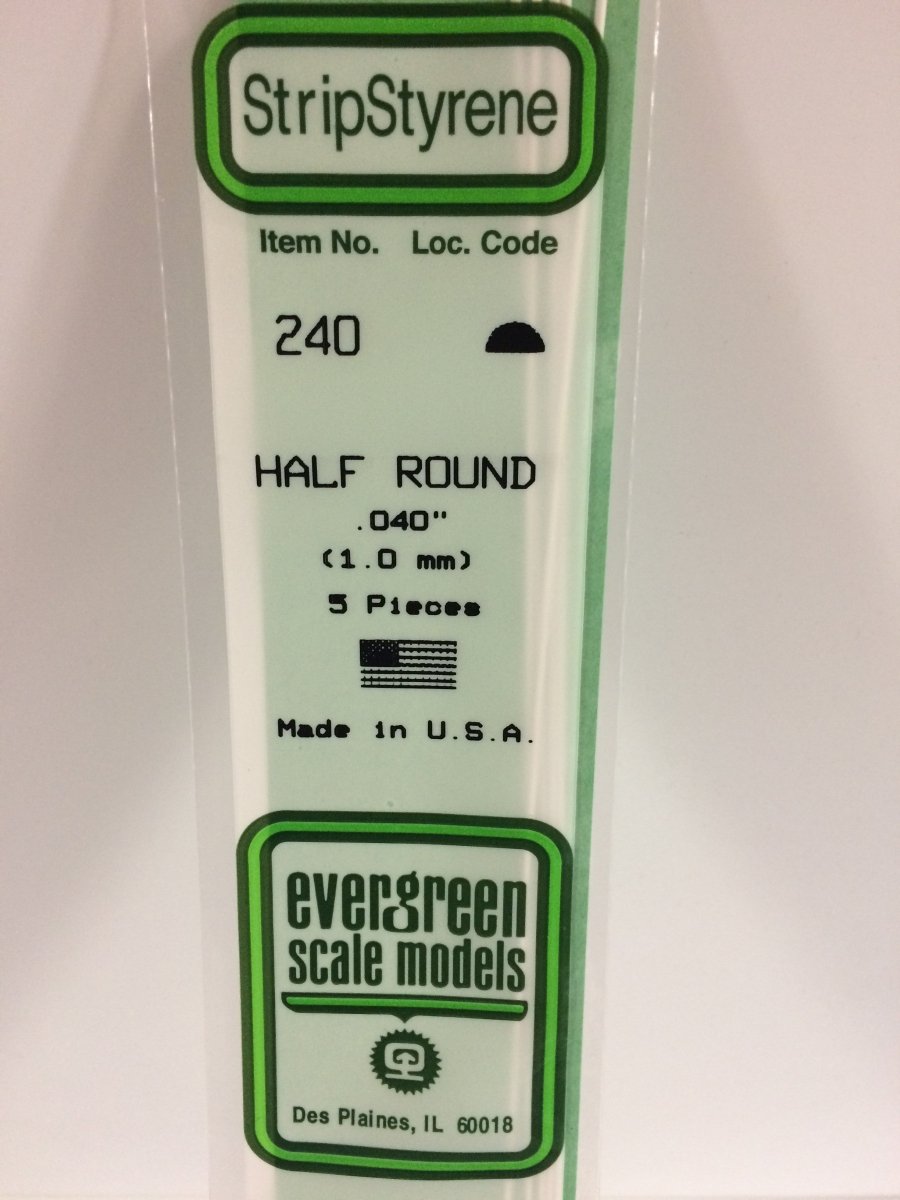 Evergreen Scale Models 240 - .040" (1.0 mm) x 14" Half Round (5) - The Merri Artist - merriartist.com