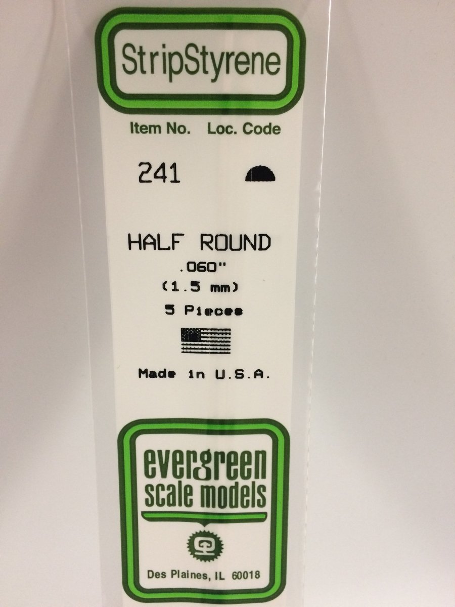 Evergreen Scale Models 241 - .060" (1.5 mm) X 14" Half Round (5) - The Merri Artist - merriartist.com