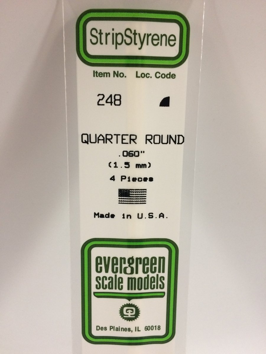 Evergreen Scale Models 248 - .060" (1.5mm) X 14" Quarter Round (4) - The Merri Artist - merriartist.com