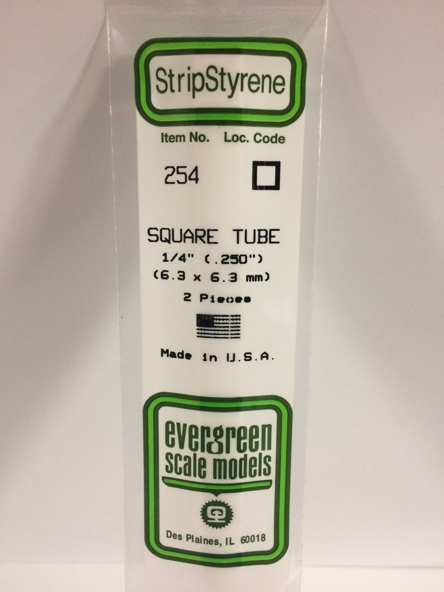 Evergreen Scale Models 254 - .250" (6.3 mm) X 14" Square Tube (2) - The Merri Artist - merriartist.com