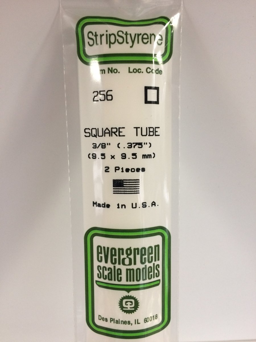 Evergreen Scale Models 256 - .375" (9.5 mm) X 14" Square Tube (2) - The Merri Artist - merriartist.com