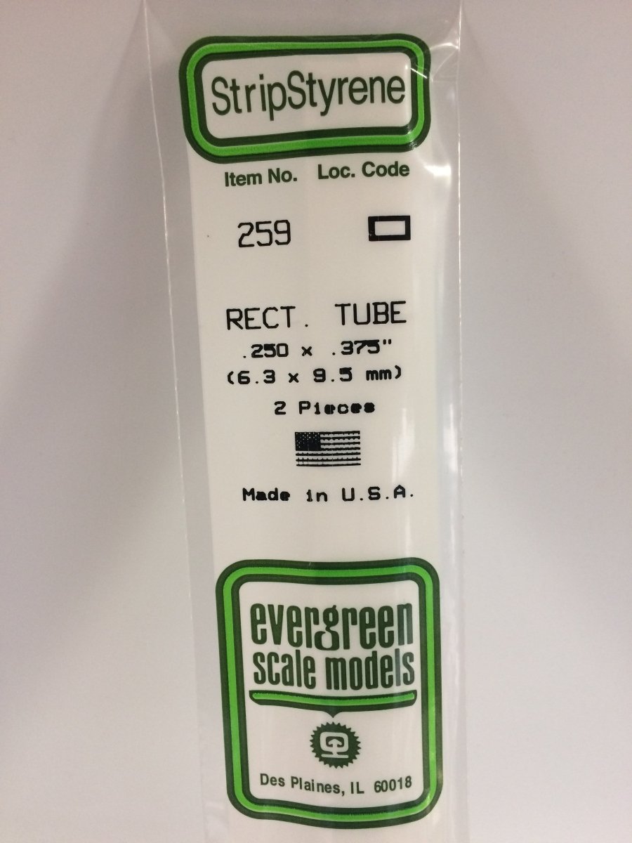 Evergreen Scale Models 259 - .250 x .375" X 14" Rectangular Tube (2) - The Merri Artist - merriartist.com