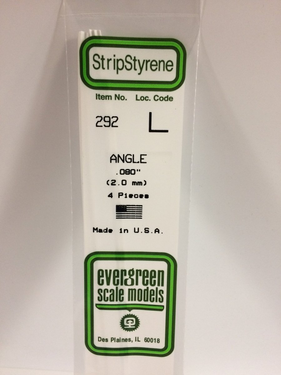 Evergreen Scale Models 292 - .080" (2.0 mm) X 14" Angle (4) - The Merri Artist - merriartist.com