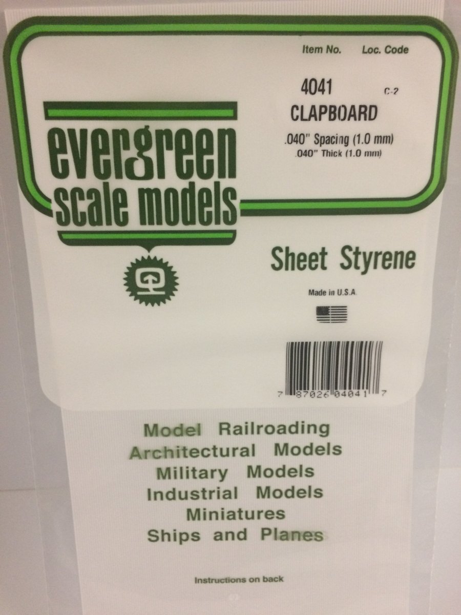 Evergreen Scale Models 4041 - 6" X 12" Clapboard Siding, .040" Spacing - The Merri Artist - merriartist.com