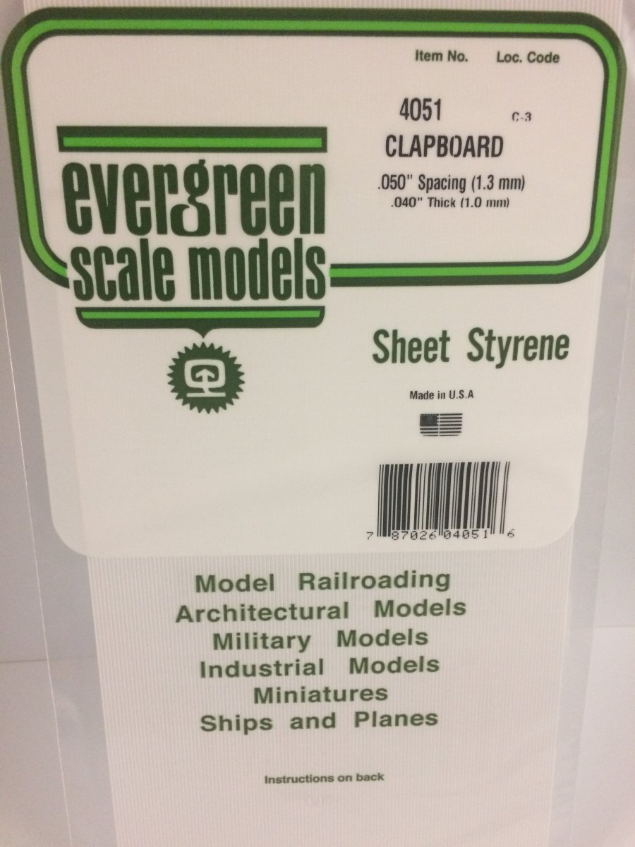 Evergreen Scale Models 4051 - 6" X 12" Clapboard Siding, .050" Spacing - The Merri Artist - merriartist.com