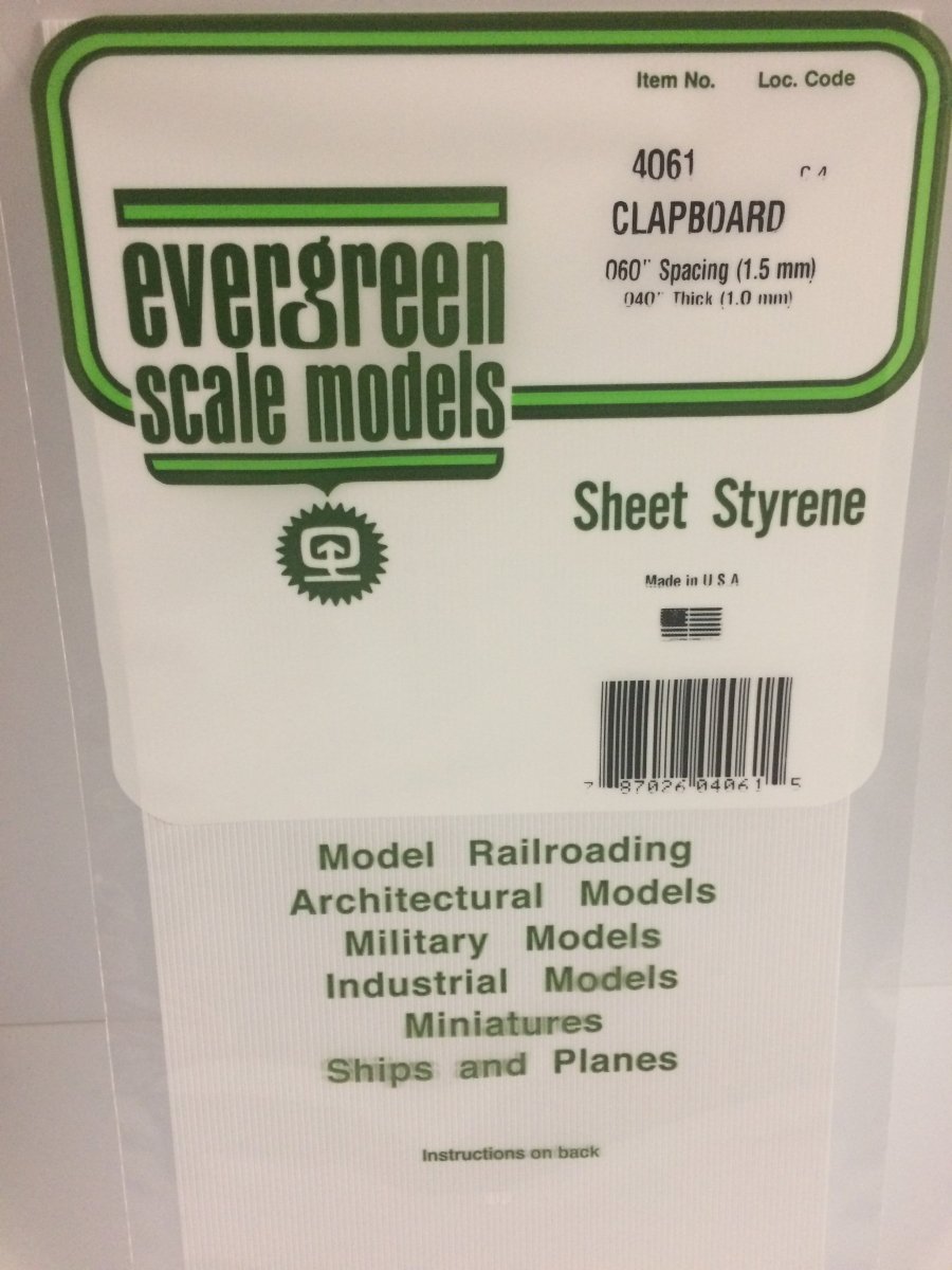 Evergreen Scale Models 4061 - 6" X 12" Clapboard Siding, .060" Spacing - The Merri Artist - merriartist.com