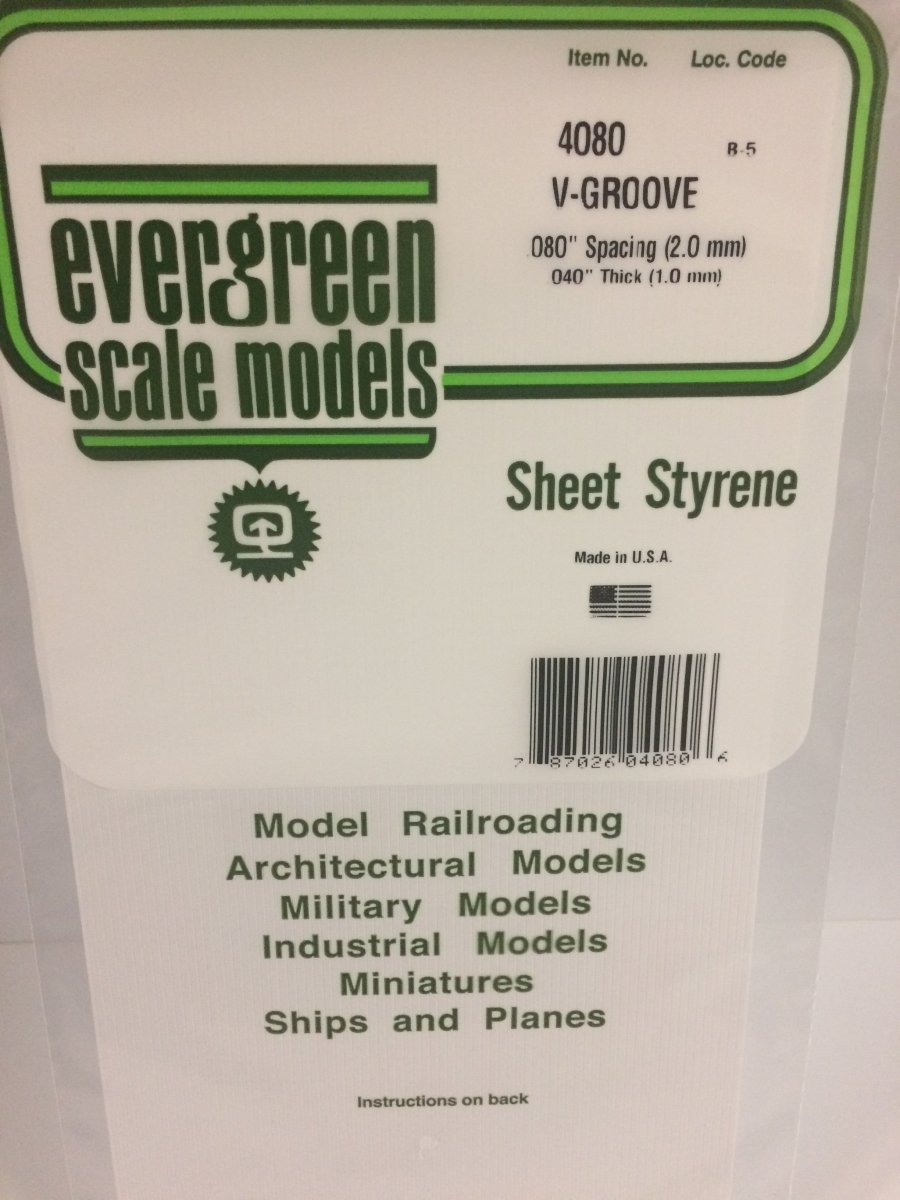 Evergreen Scale Models 4080 - V - Groove Siding, .080" Spacing - 6"x12" Sheet - The Merri Artist - merriartist.com