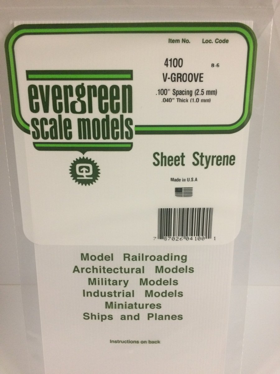 Evergreen Scale Models 4100 - V - Groove Siding, .100" Spacing - 6'X12" Sheet - The Merri Artist - merriartist.com