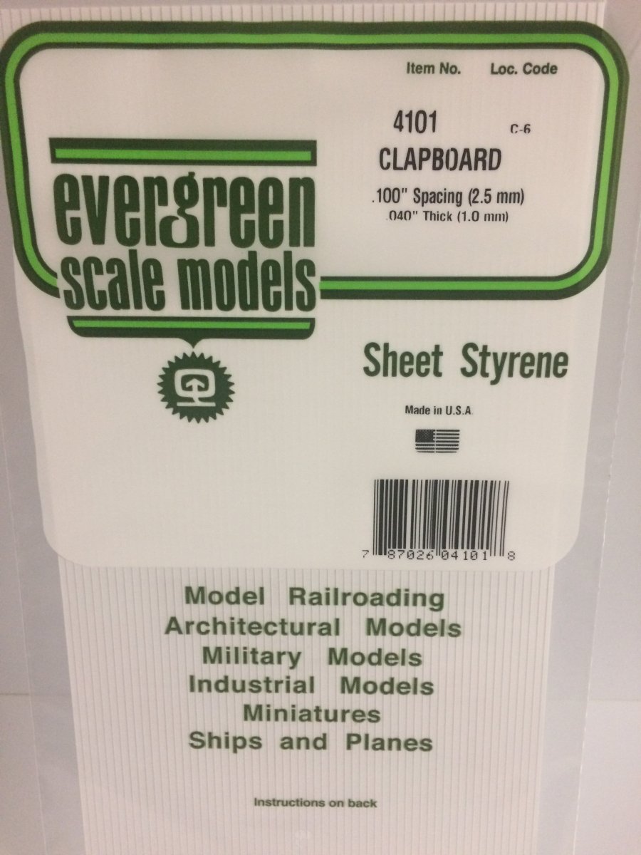 Evergreen Scale Models 4101 - 6" X 12" Clapboard Siding, .100" Spacing - The Merri Artist - merriartist.com