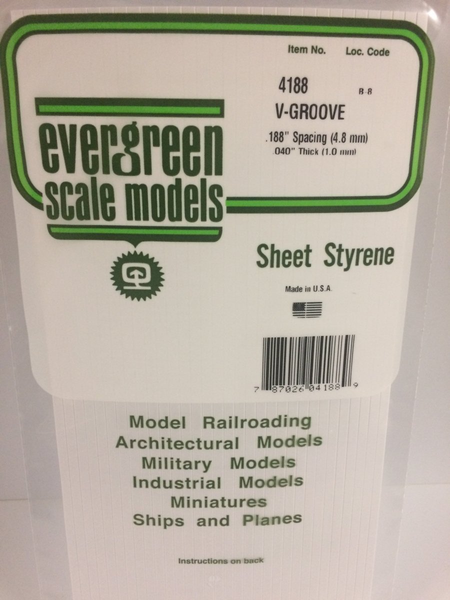 Evergreen Scale Models 4188 - 6" X 12" V - Groove Siding, .188" Spacing - The Merri Artist - merriartist.com