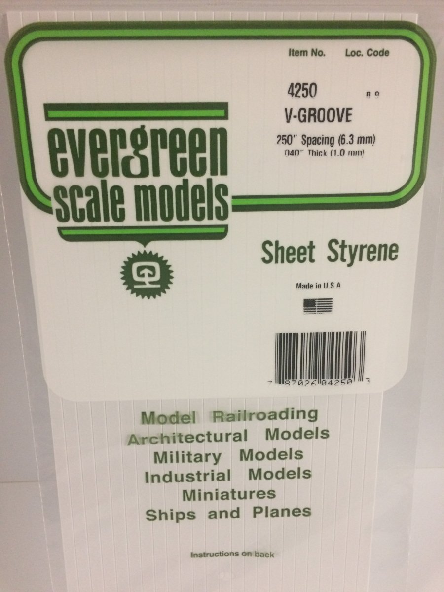 Evergreen Scale Models 4250 - 6" X 12" V - Groove Siding, .250" Spacing - The Merri Artist - merriartist.com